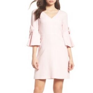 Eliza J Light Pink Bow Bell Sleeve Fit & Flare Dress